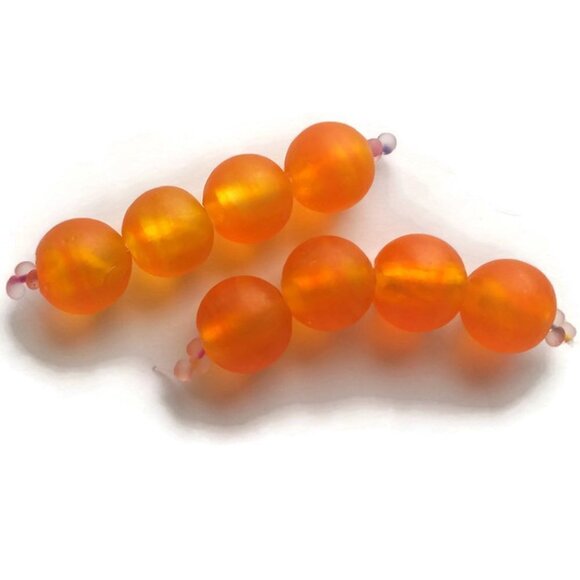 As Low As $2 Silver Lined Swirled Orange 15.0mm Handmade Lampwork Beads (4) - Picture 1 of 3